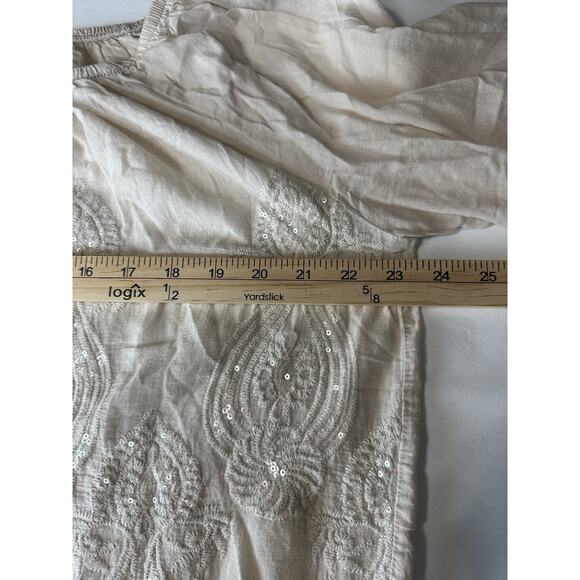 Kaktus Women’s Sz L Ivory Beige Sequins Embroidery Embellished Peasant Top - Picture 10 of 11
